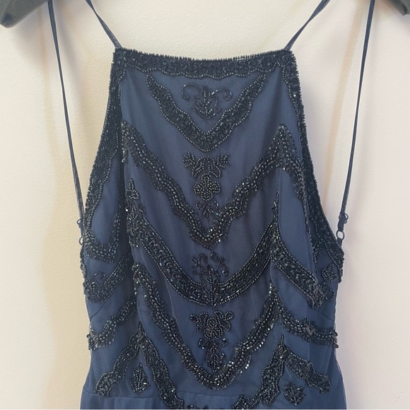 NWOT‎ ASOS Design  navy blue tulle dress with black beading and open back - Picture 6 of 9